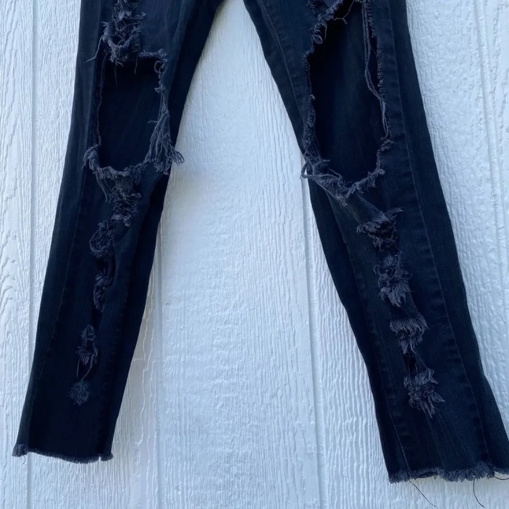 Carmar Destroyed Black Denim Jeans Ripped Distressed Size 27 - Picture 10 of 10